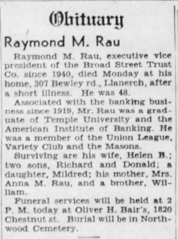 Raymond Rau dies